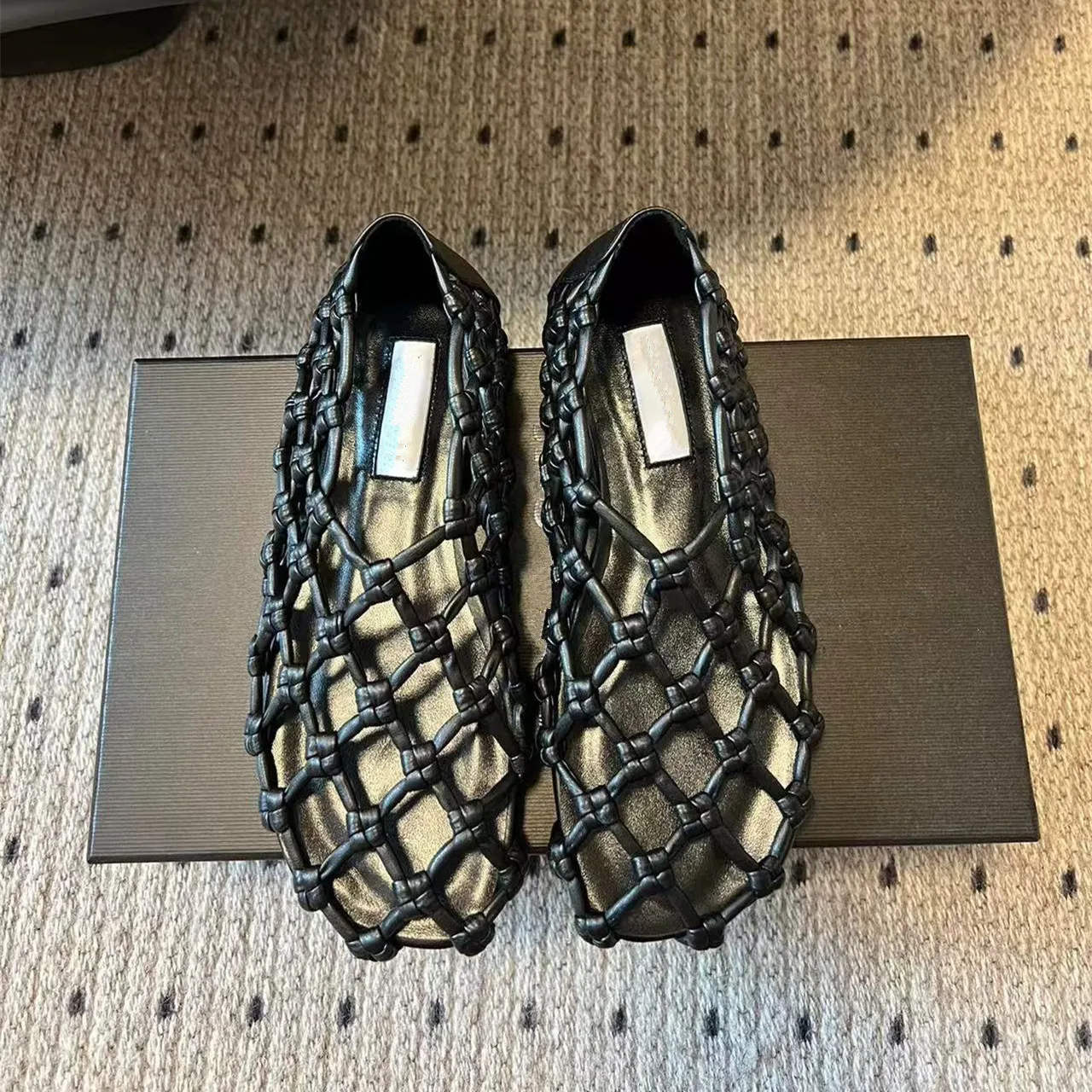 Real leather single shoe women's summer Mary Jane sandals, real leather woven flat bottom women's shoes, trendy new style