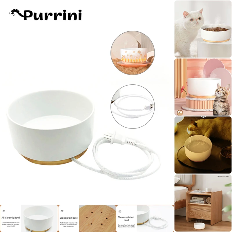 

1000ml Smart Thermostatic Ceramic Cat Bowl to Protect the Cervical Spine Heating Small Dog Kitten Puppy Feeding Drinking Pet