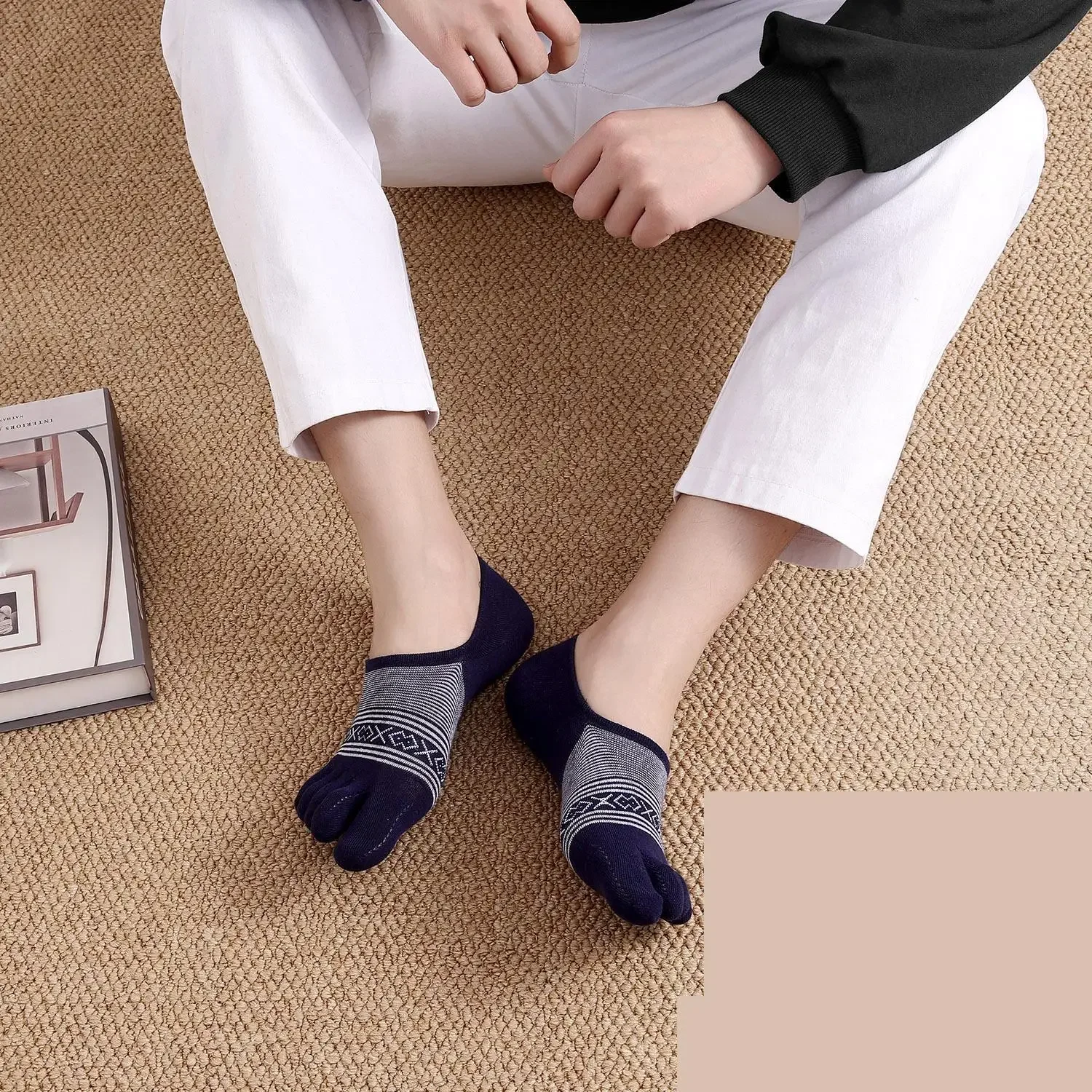 

Носки с пятью пальцами, мужские невидимые хлопковые летние тонкие полосатые жаккардовые спортивные мужские носки-лодочки, носки с пятью пальцами