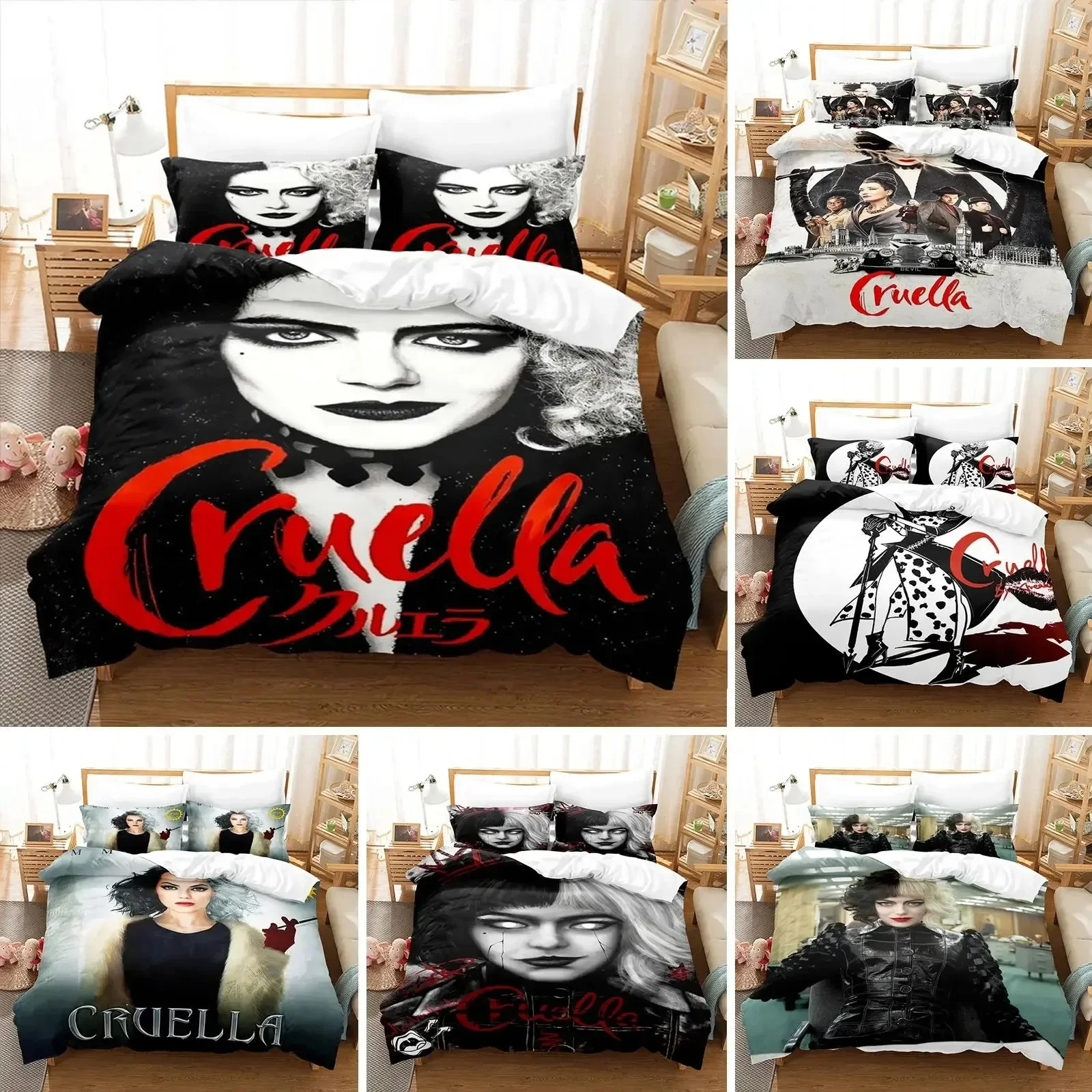 

3D Printed Cruella Bedding Set Pillowcase De Vil Duvet Cover Double Twin Full Queen King Adult Kids Bedclothes Quilt Cover