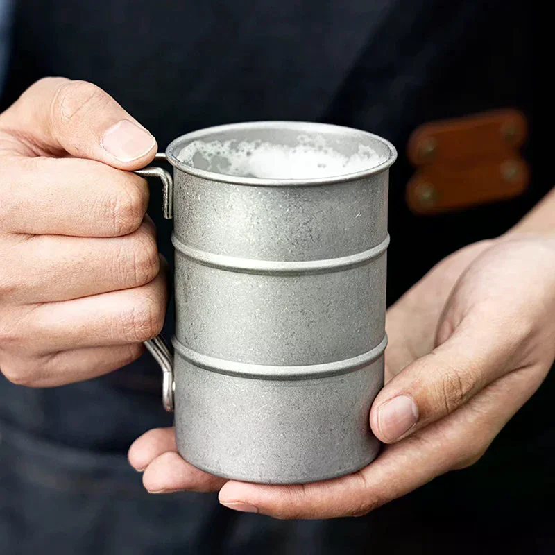 Outdoor Camping Picnic Beer Mug Retro Old Coffee Water Cup Industrial Style Oil Barrel Mug Drinking Utensils Stainless Steel