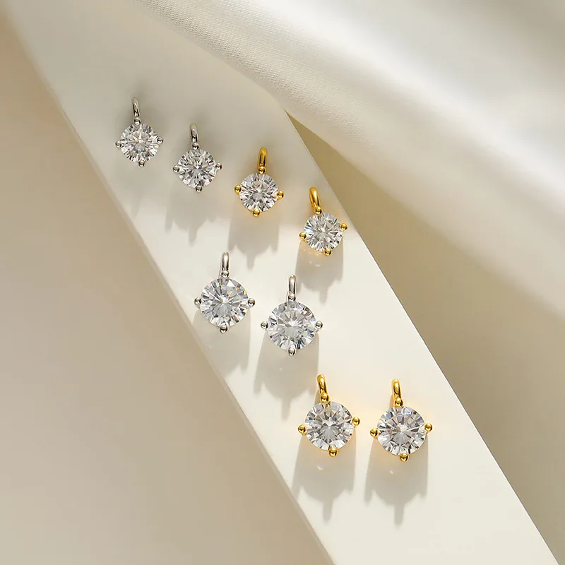 

Sparkling Round CZ Pendant, 4-Prong Setting in S925 Sterling Silver - Dainty Charm for DIY Necklace