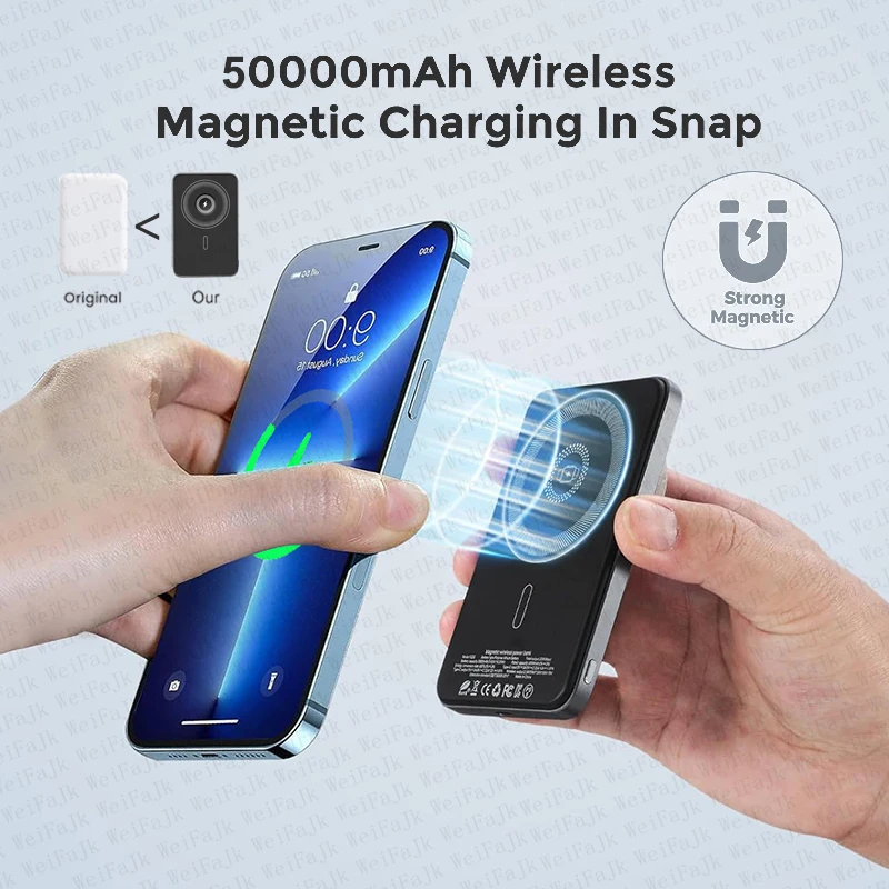 Original 50000mAh Powerbank Qi2 Magnetic Wireless Portable Charger External Spare Battery For iPhone Apple Watch AirPods Xiaomi - view 3