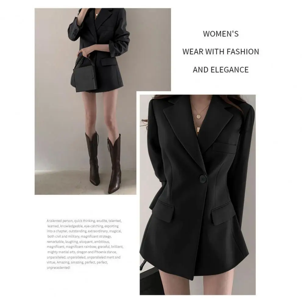 Women Suit Jacket Elegant Women's Suit Coat with Lapel Single Button Closure Flap Pockets Stylish Work Outwear for Spring Autumn