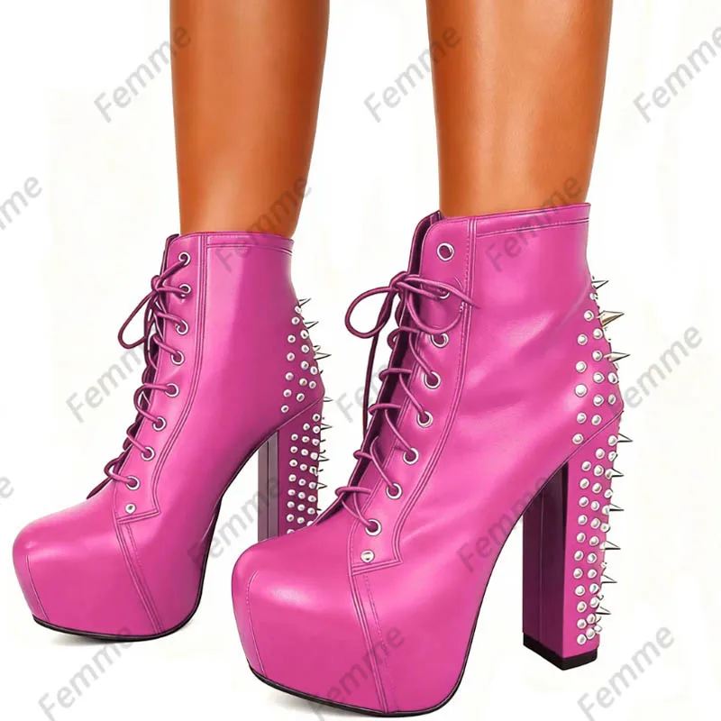 

Femme HandmadeHandmade Black Leather Ankle Boots with Spiked Studs and Chunky Heel - Women's Gothic Platform Ladies US Size 5-20