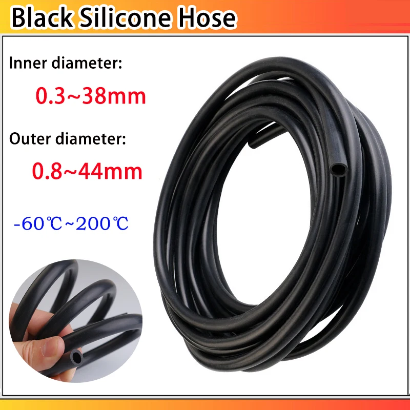 1~10Meters Inner Diameter 0.3~38mm OD: 0.8~44mm Black Silicone Hose Flexible Soft Silicone Tube High Temperature Resistance
