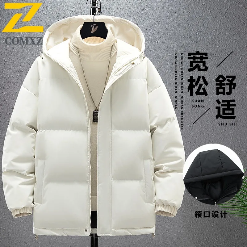 ​Men Sports Casual Jacket  Winter Cotton Coat Korean Style Hooded Thickened Padded Outdoor Warm Waterproof Windproof Windbreaker