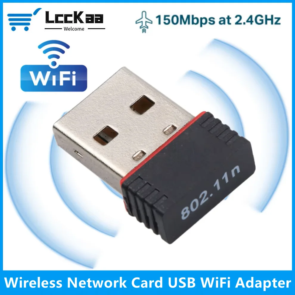 LccKaa adaptor Wifi USB 802.11n, antena nirkabel USB WiFi penerima Dongle kartu jaringan eksternal Wi-Fi untuk Desktop Laptop