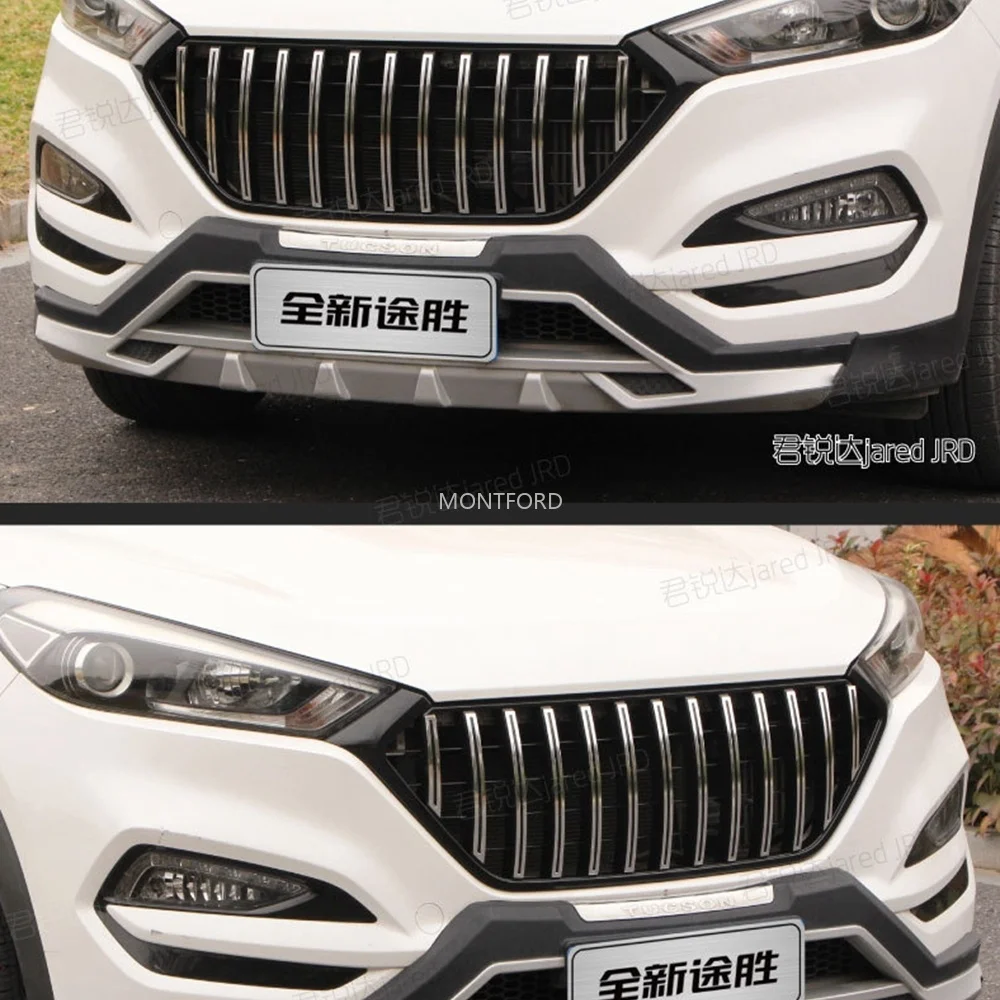 For 2015-2018 Hyundai New Tucson FUSION RACING GRILLE GRILL FRONT MASK COVER GRILLS BLACK SILVER CAR STYLING accessories