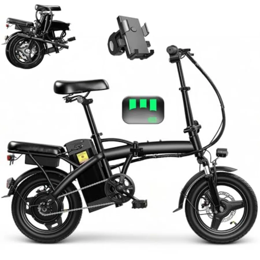 

Electric bike for urban commuting: aluminum frame matte black finish foldable 14-inch design with 560W motor 48V battery 24MPH