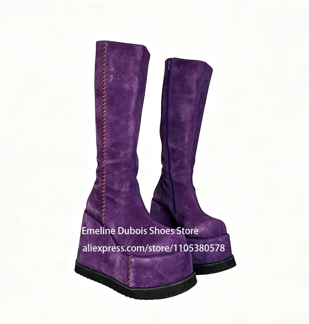 

Suede Knee High Platform Wedge Heel Boots Side Zipper Women Shoes for Spring Autumn Streetwear Punk Daily Wear Custom Color