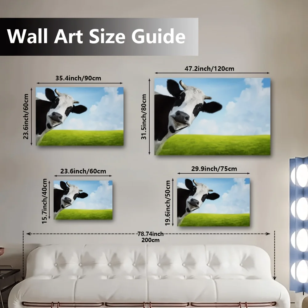 1pc frameless Canvas Painting 1pc, Classic Style Canvas Wall Art, Cow & Green Field Print, Unframed Decorative Painting for Home