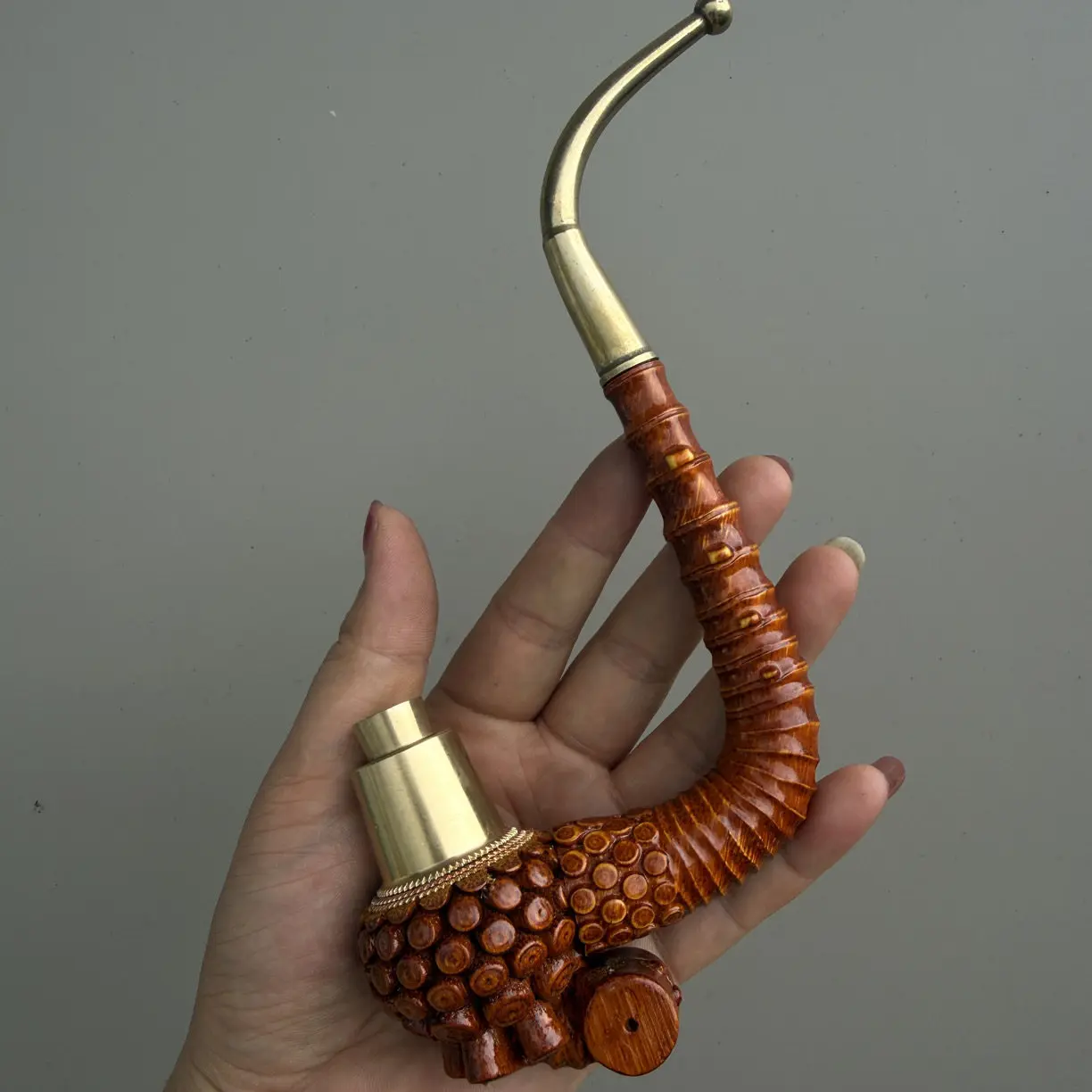 Guizhou Bamboo Hand Carved Packs Pipe Old-Fashioned One Bend Pipo Can Split the Elderly Gift about 20cm
