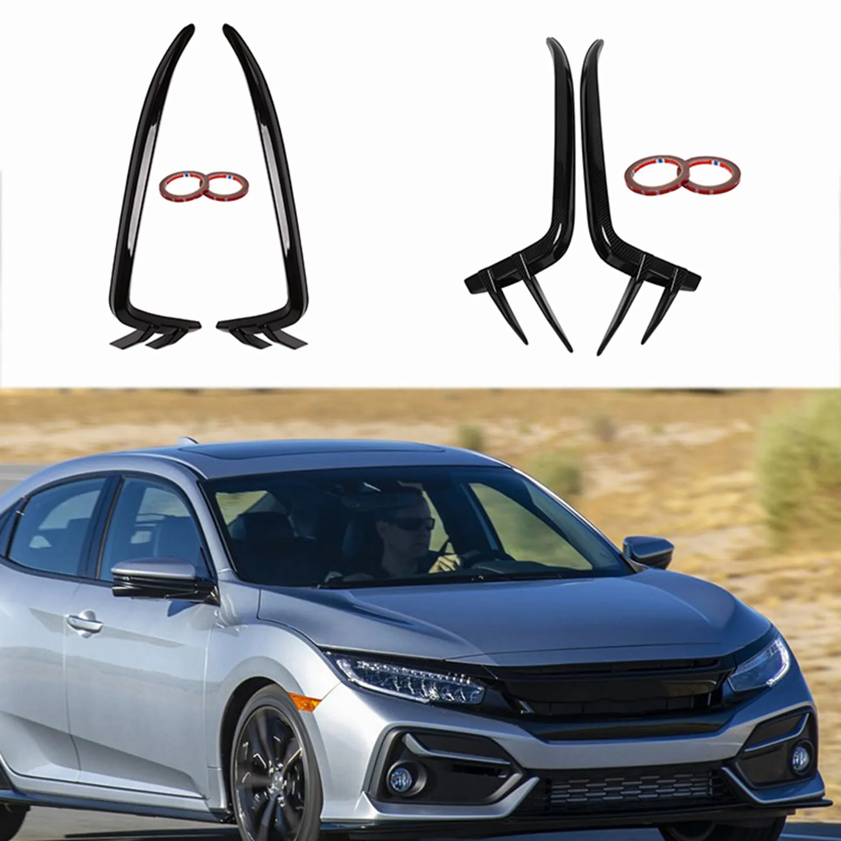 2Pcs Car Front Bumper Splitters Side Wind Knife Fog Lamp Eyebrow for Honda Civic 10Th 2019-2020,Carbon fiber pattern