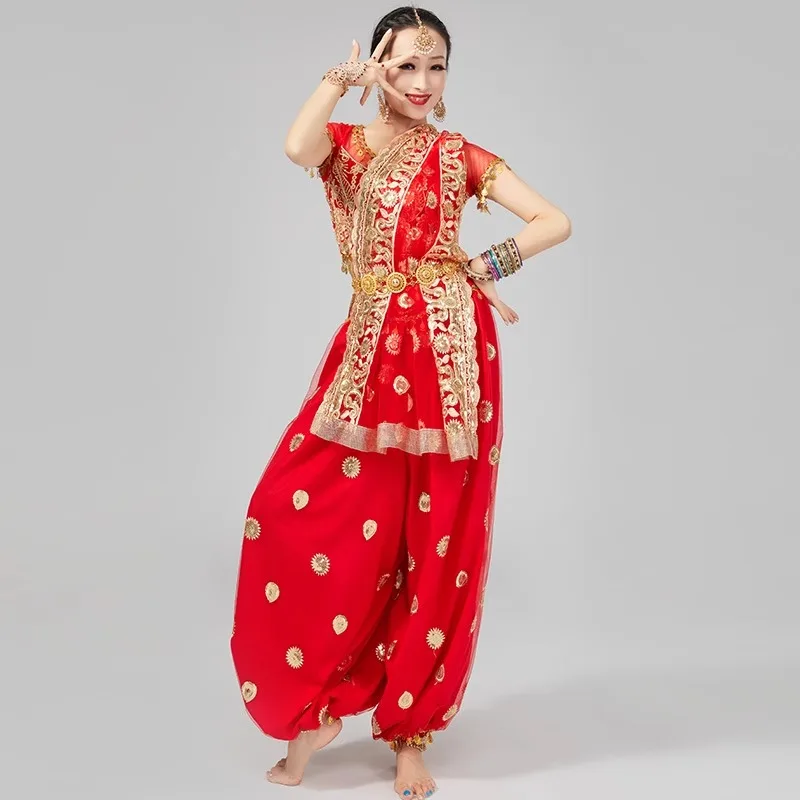 Vêtements de danse indienne personnalisés, ensemble de pantalons, bandeau brodé en dentelle avec pompon, costume de spectacle de danse du ventre sur scène pour réunion annuelle