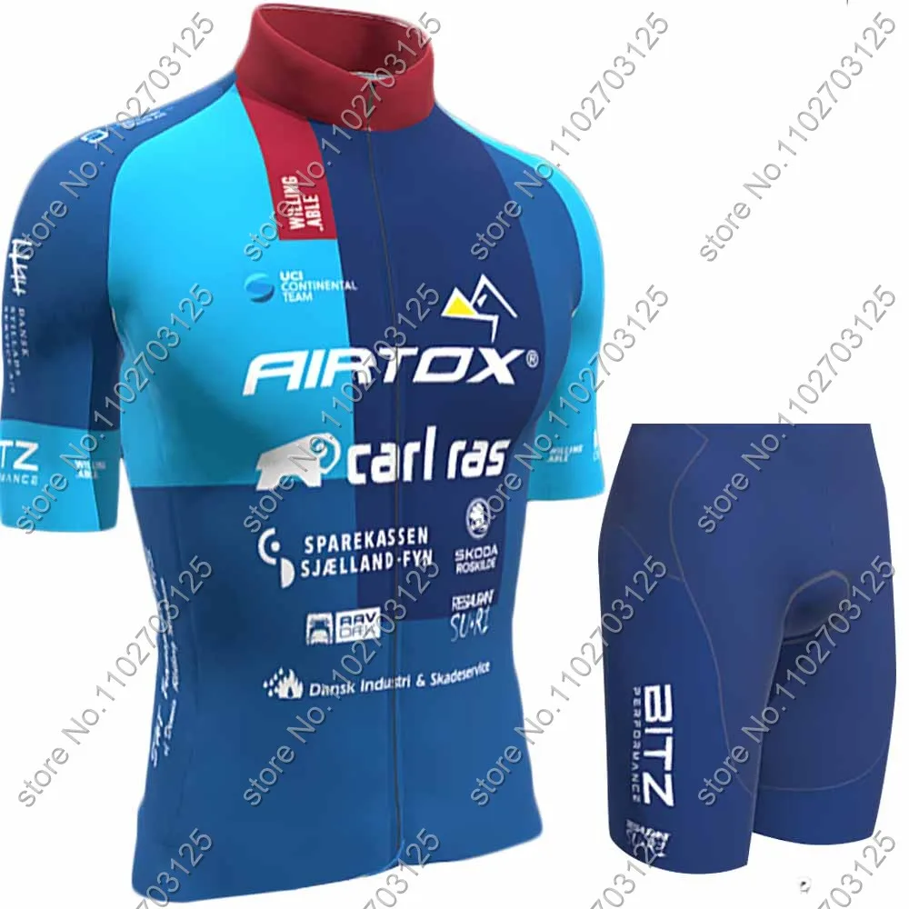 2024 AIRTOX CARL RAS Cycling Jersey Men Short Sleeve Denmark Blue Clothing Road Bike Shirts Suit Bicycle Bib Shorts MTB Maillot