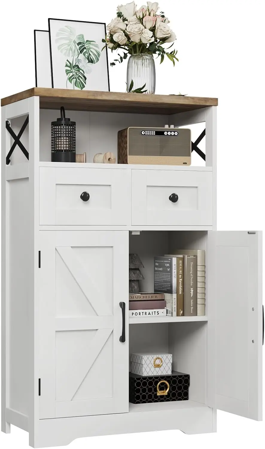 Hutc-Armoire de rangement blanche de ferme avec portes et égouts de proximité, armoire de garde-manger de cuisine autoportante, armoire de rangement au sol