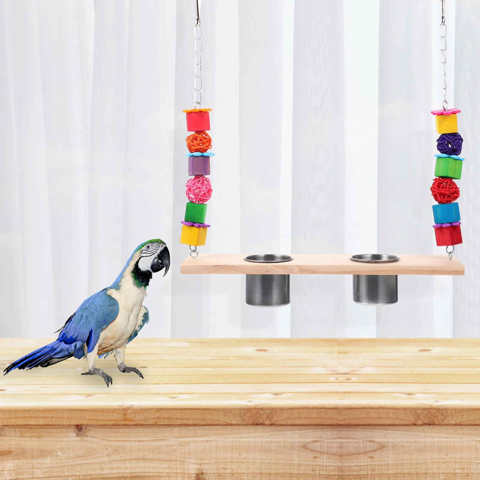 

Wooden Parrot Toy Detachable Food Cup Bird Cage Perch Hammock Stainless Parrot Feeder Swing Steel St for Pet Parrots