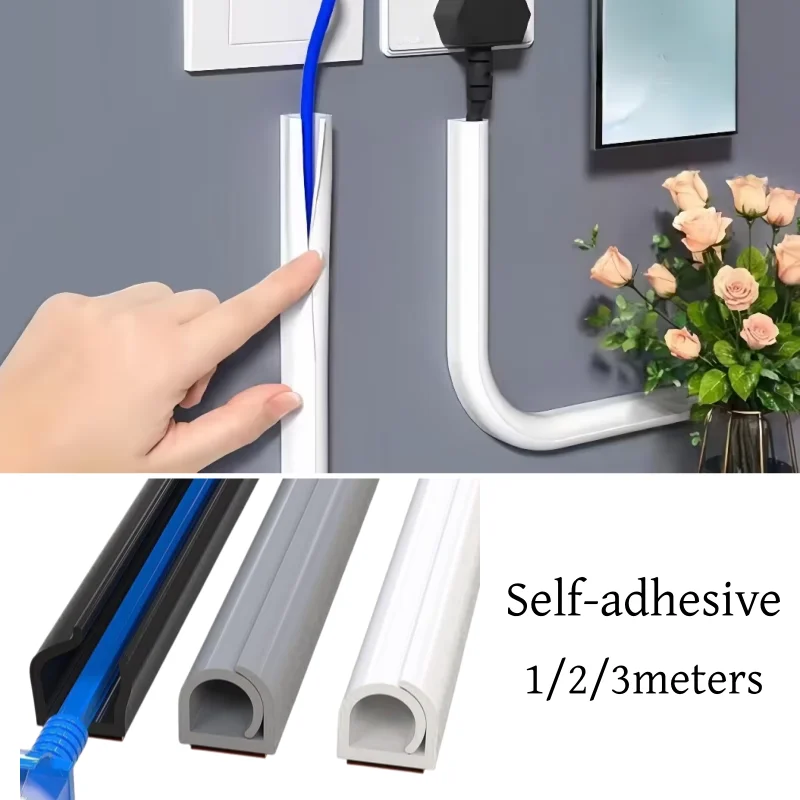 1PC 1/2/3meters Flexible Floor Cable Cover PVC Cord Wall Cord Hider Floor Cable Management Wire Cover Easy Installation