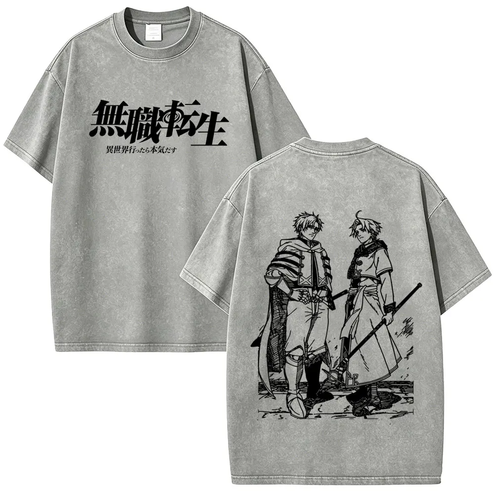 Washed Vintage Anime Mushoku Tensei Jobless Reincarnation Paul Greyrat Rudeus Greyrat T-shirt Men Women Retro Oversized T Shirt