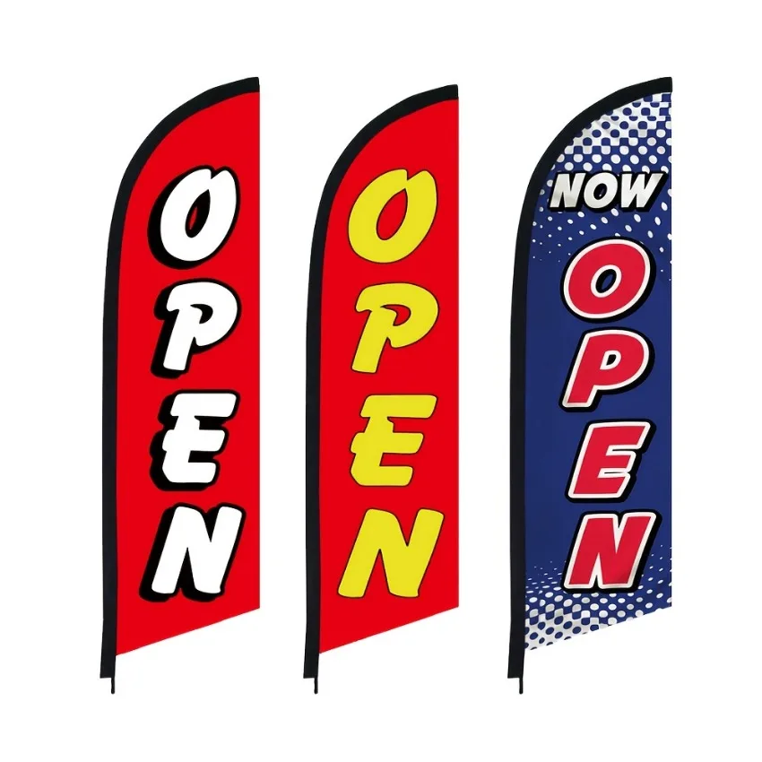 Open Feather Flag 1.6x6.6FT Polyester Banner for Shop Storefront Outdoor Business Advertising