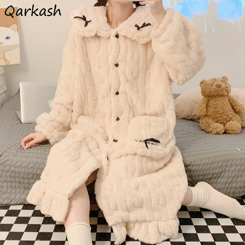 Princess Style Robes Women Sweet Thick 2022 Winter New Peter Pan Collar Young Kawaii Girls Simple Home Wear Soft Comfort Casual