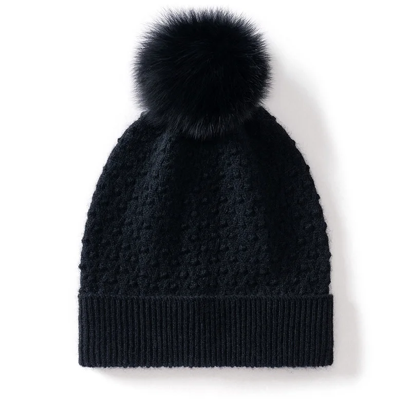 قبعة صوفية كشمير 100% للسيدات الأكثر مبيعًا لخريف وشتاء، قبعة كشمير محبوكة مريحة ودافئة بلون سادة #5