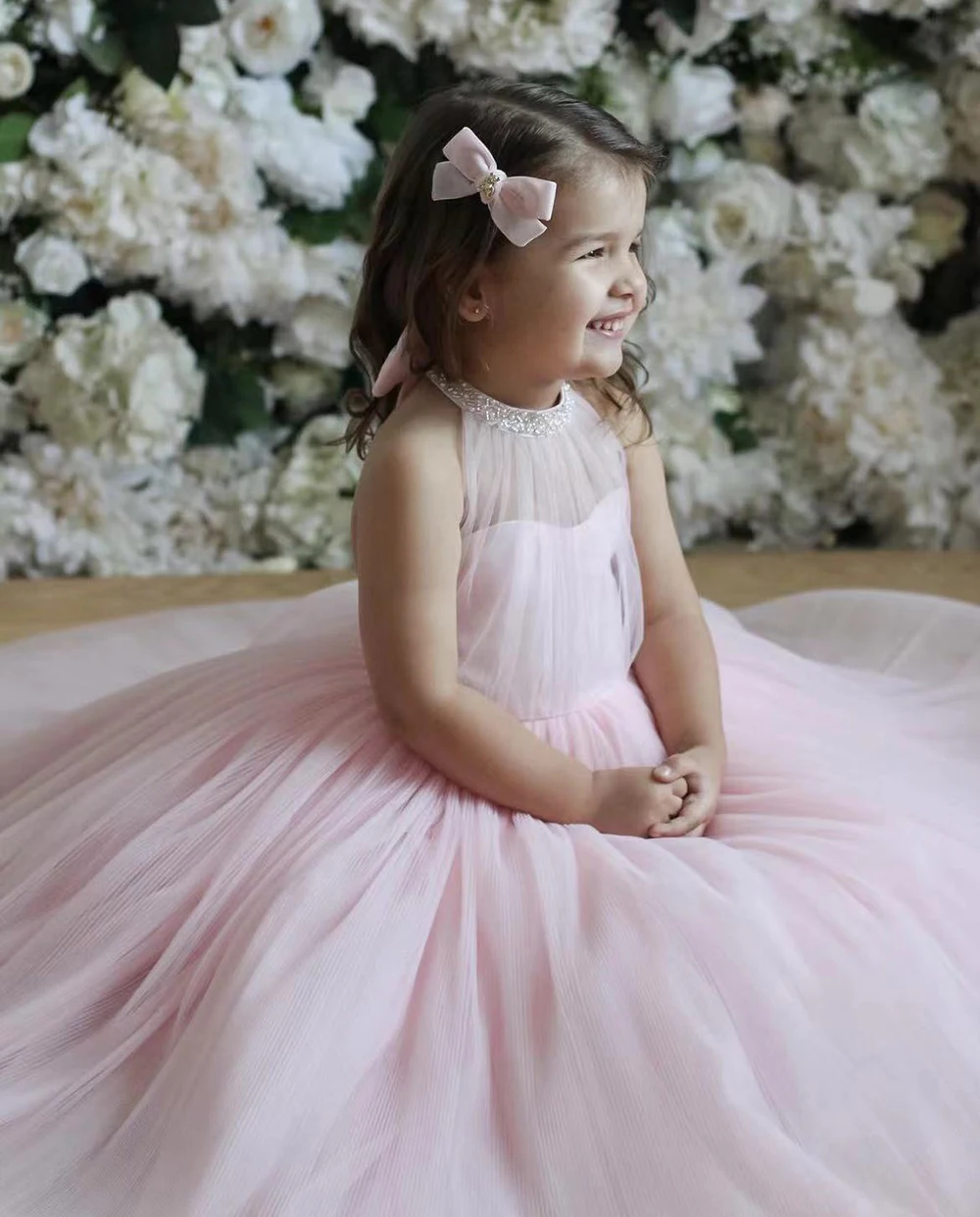 Vestido de tul rosa sin mangas para niña de las flores, vestido elegante sin espalda para boda, princesa para niño, primer vestido de fiesta de cumpleaños eucarista