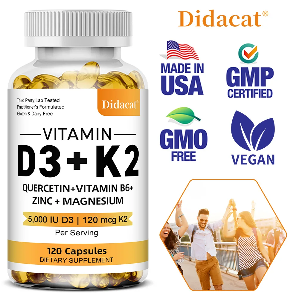 D3 + K2 Vitamin Dietary Supplement - Bone and Heart Health Support, Help Regulate Calcium Metabolism - 120 Softgels