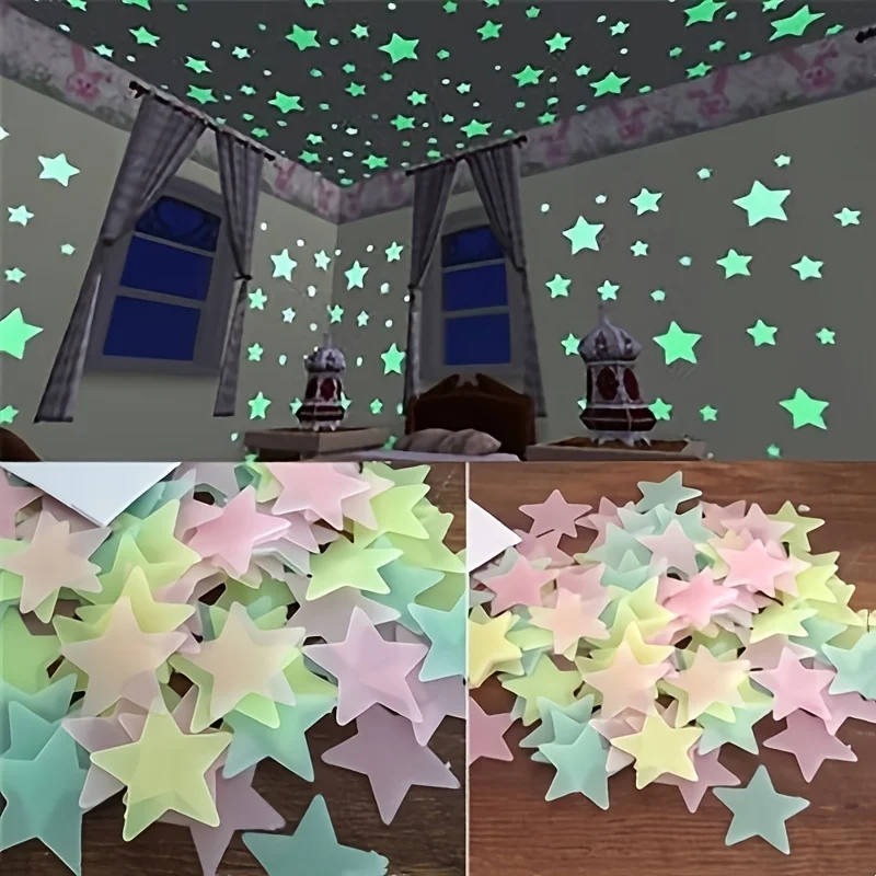 100-300pc Glow in The Dark Stars Wall Stickers Luminous Fluorescent 3D Adhesive Home Decor for Kids Baby Room Bedroom Ceiling
