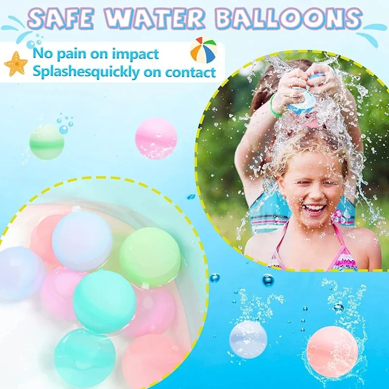 10 Pcs Reusable Water Balloons for Kids Adults Outdoor Activities, Kids Pool Beach Bath Toys Water Bomb for Summer Games