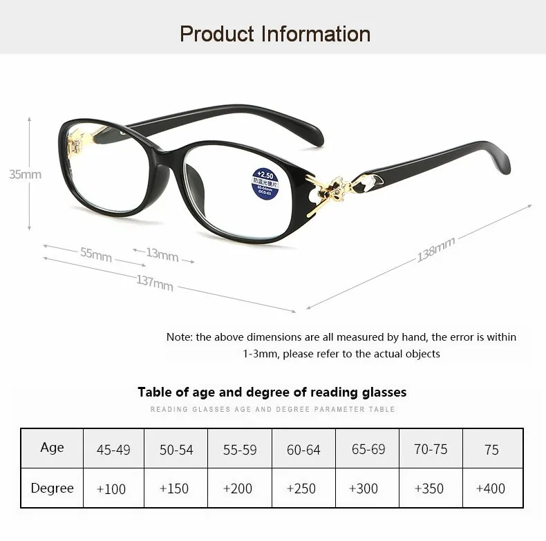 Fuchs Lesebrille Frauen Anti blau Eltern Geschenk Damen Mode verschreibung pflicht ige Brillen mit Grad 1.0 ~ 4,0 – Detail 3