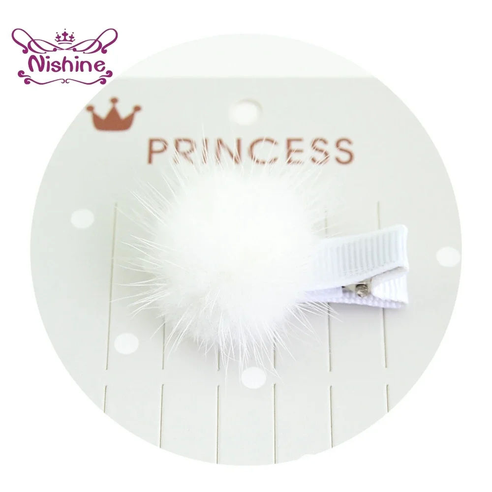 1PCS Solid Color Fur Ball Baby Girls Hairpins Infant Headwear Children Accessories Kid Small Pompon Headwarp Birthday Gifts