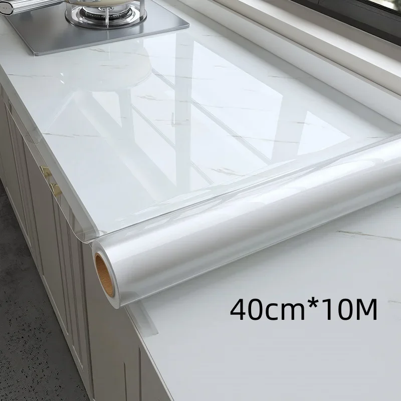 40cmx10M Clear Non-Adhesive Protective Film, Waterproof Oilproof Sticker for Kitchen Countertop, Table, Cabinet, Wall Surface