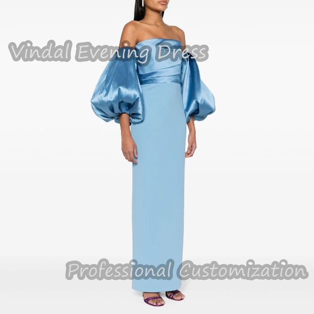 

Vindal Prom Dress Off-the-shoulder Ankle Length Ruffle luxurious Crepe Straight Elegant 3/4 Sleeves Saudi Arabia For Woman 2024