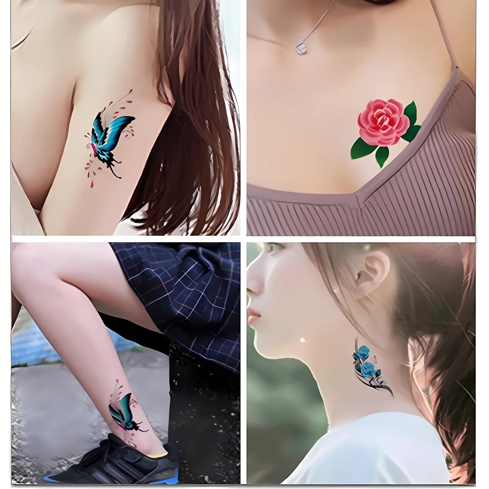 30pcs/set Fake Tattoo Sticker for Women Girls Colorful Flower Butterfly Temporary Tattoo Adhesive Chest Back Tatouage temporaire