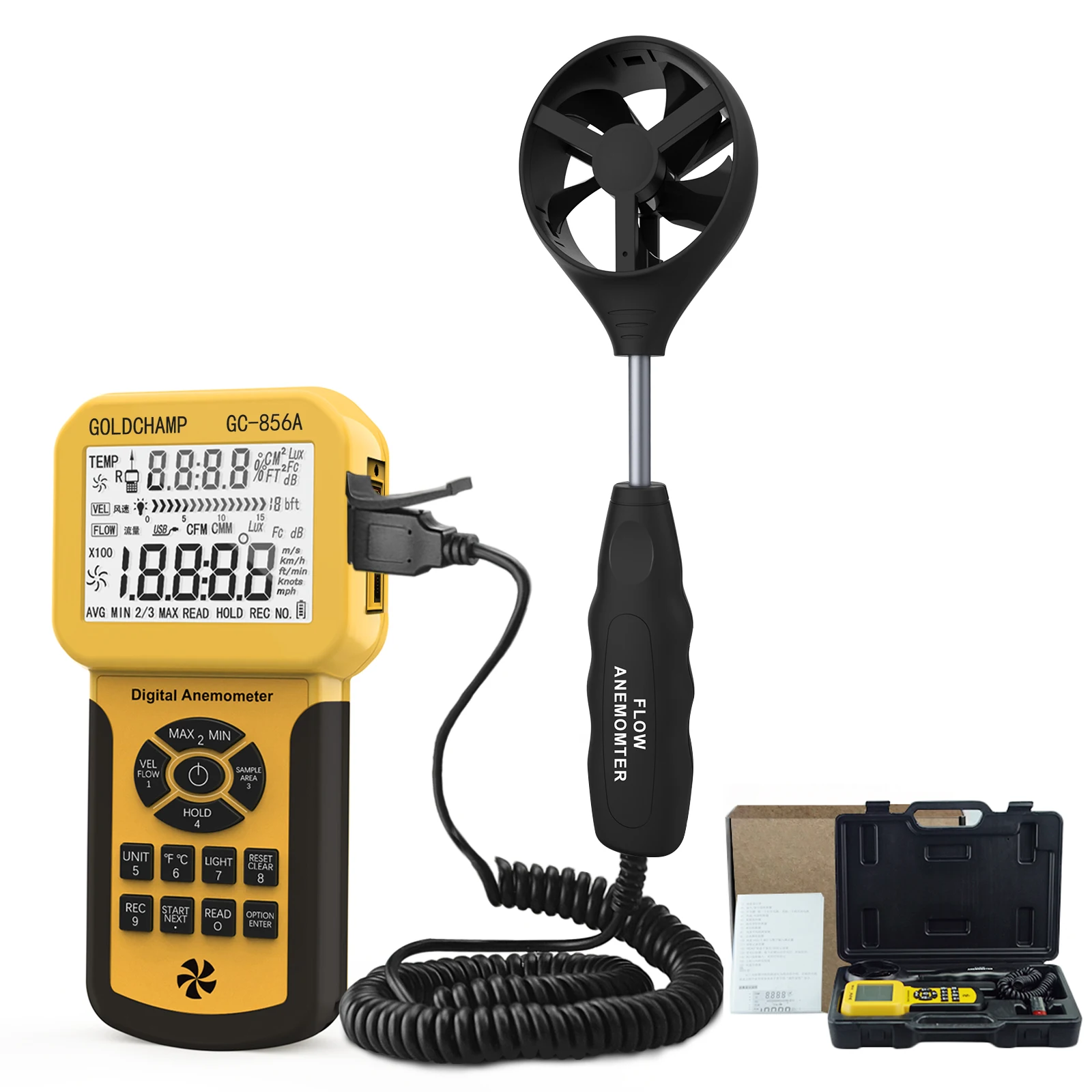 

BTMETER BT-856A Pro CFM Anemometer Measures Wind Speed, Wind Flow, Wind Temp for HVAC Air Flow Velocity Meter with USB