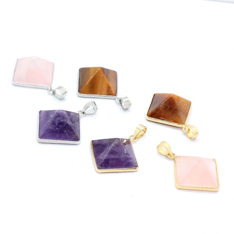 Charms Natural Healing Crystal Pyramid Stone Pendants For Women DIY Necklace Amethyst Rose Quartz Choice Men Jewelry Making