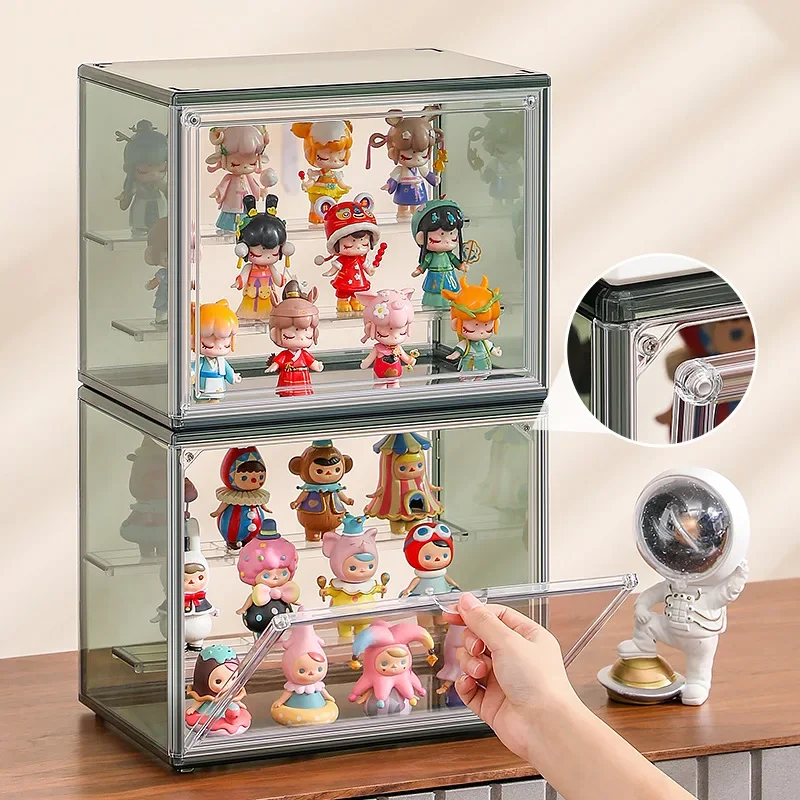 

Display Blind Box Stackable Plastic Dustproof Storage Bins Figures Display Collectibles Bag Cosmetic Show Case with Interlayers