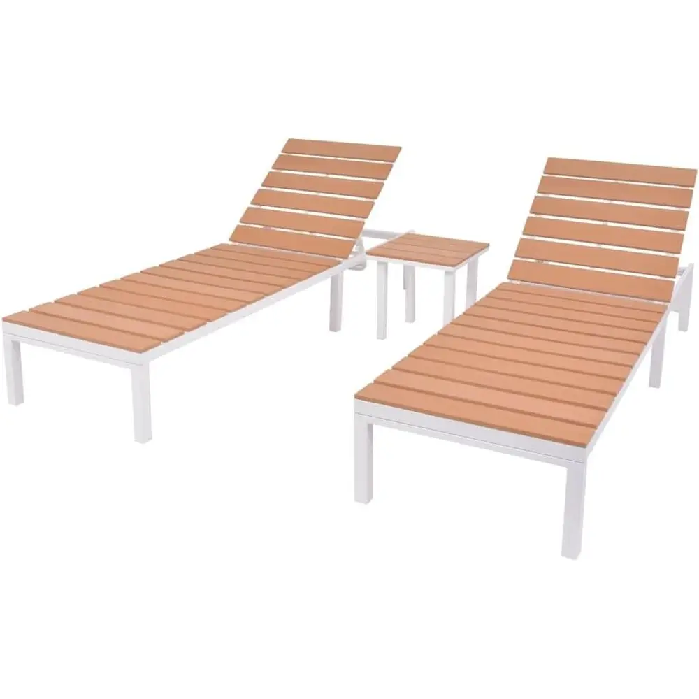 

Регулируемый комплект из 2 предметов для отдыха на открытом воздухе с ламелями из ДПК, белый и коричневый, для патио или пляжа