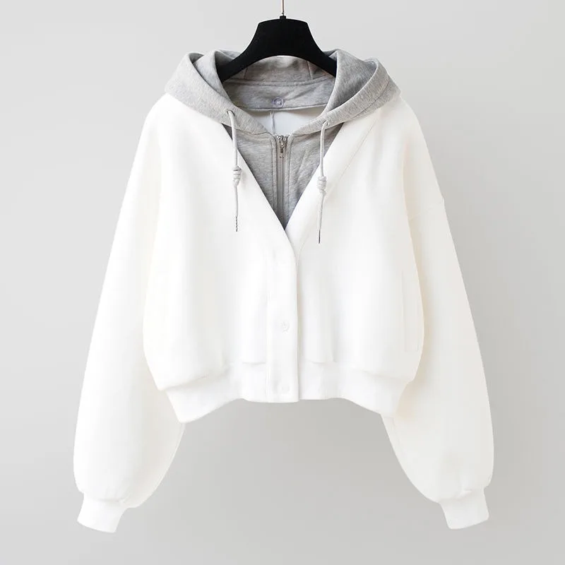2023 New Style Hooded Short Coat Women Autumn and Winter New Style Versatile Cardigan Large Size Stylish Hoodie Sweatshirts