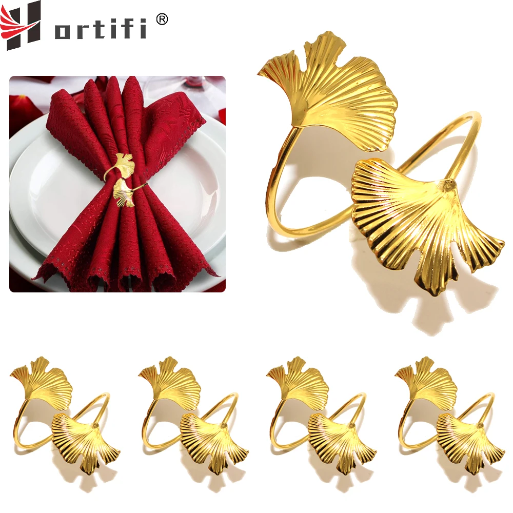 6Pcs Gingko Napkin Ring Gold Leaf Napkin Holders Metal Napkin Buckles for Wedding Party Xmas Thanksgiving Dinner Table Decor