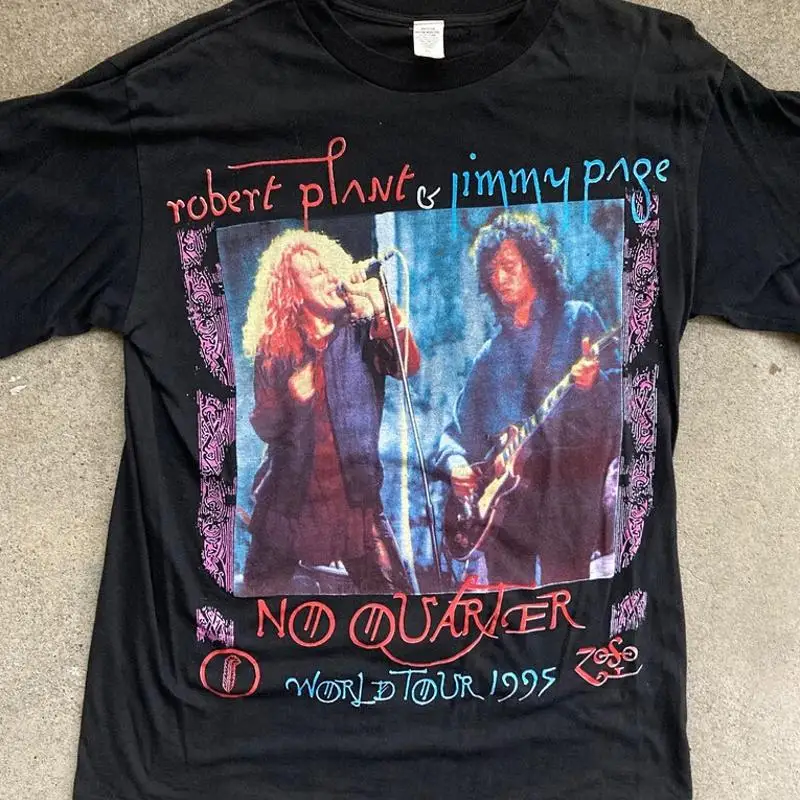 Vintage 1990s Robert Plant Jimmy Page No Quarter 1995 All Over Print T-Shirt