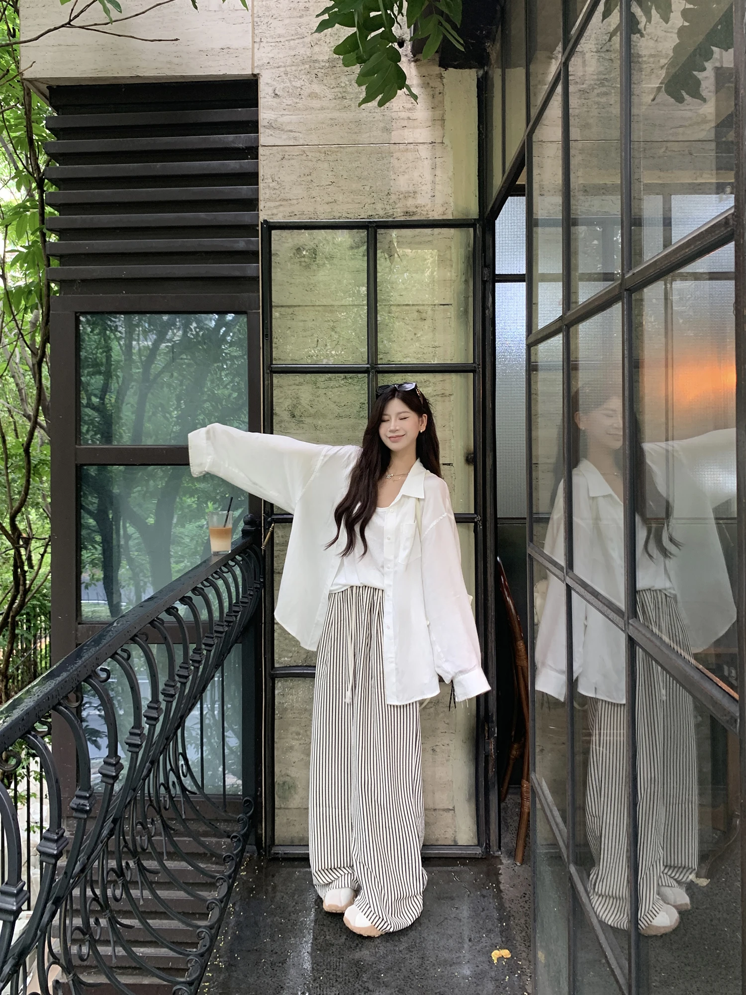 

Модные женские повседневные брюки с высокой талией, визуально стройнящие, в полоску, в стиле ретро, универсальные, с эффектом потертости