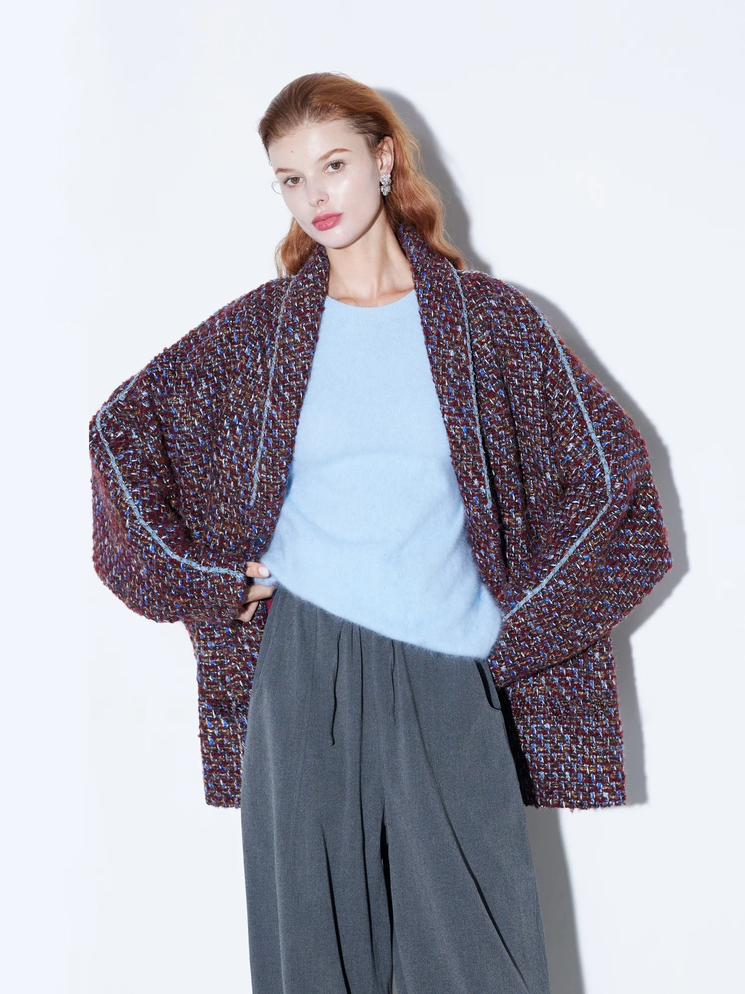 

Пальто-жакет Finocci Heavyweight Fraance Wind Link из ткани с эффектом бархата, с воротником-стойкой, рукавами «летучая мышь», повседневное, класса люкс, шерстяное