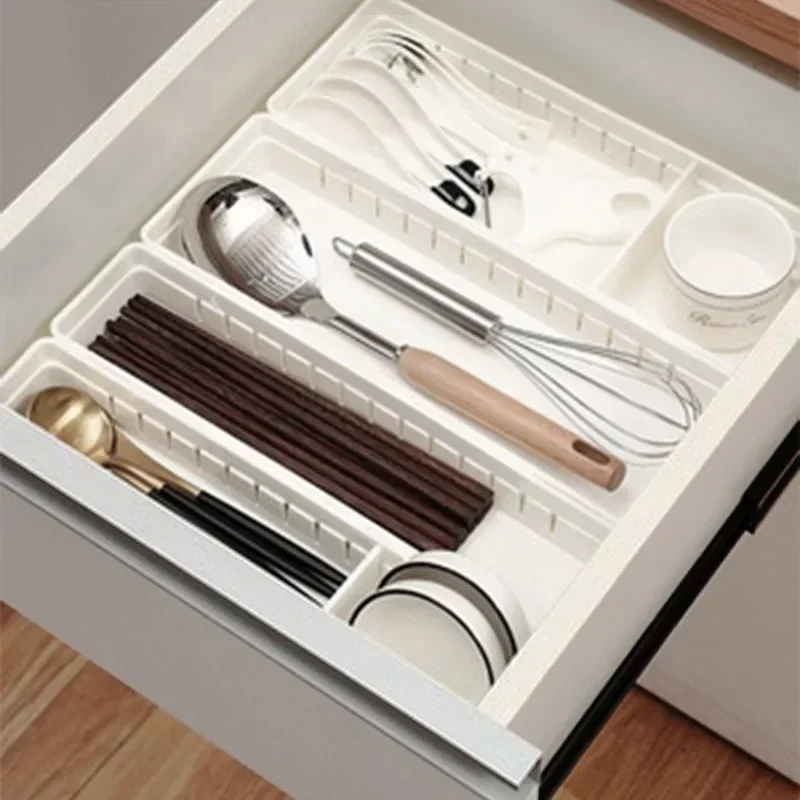 Kitchen Drawer Organizer Cutlery Storage Box Cabinet Organizer with Built-in Divider Board Utensil Storage Box for Drawers