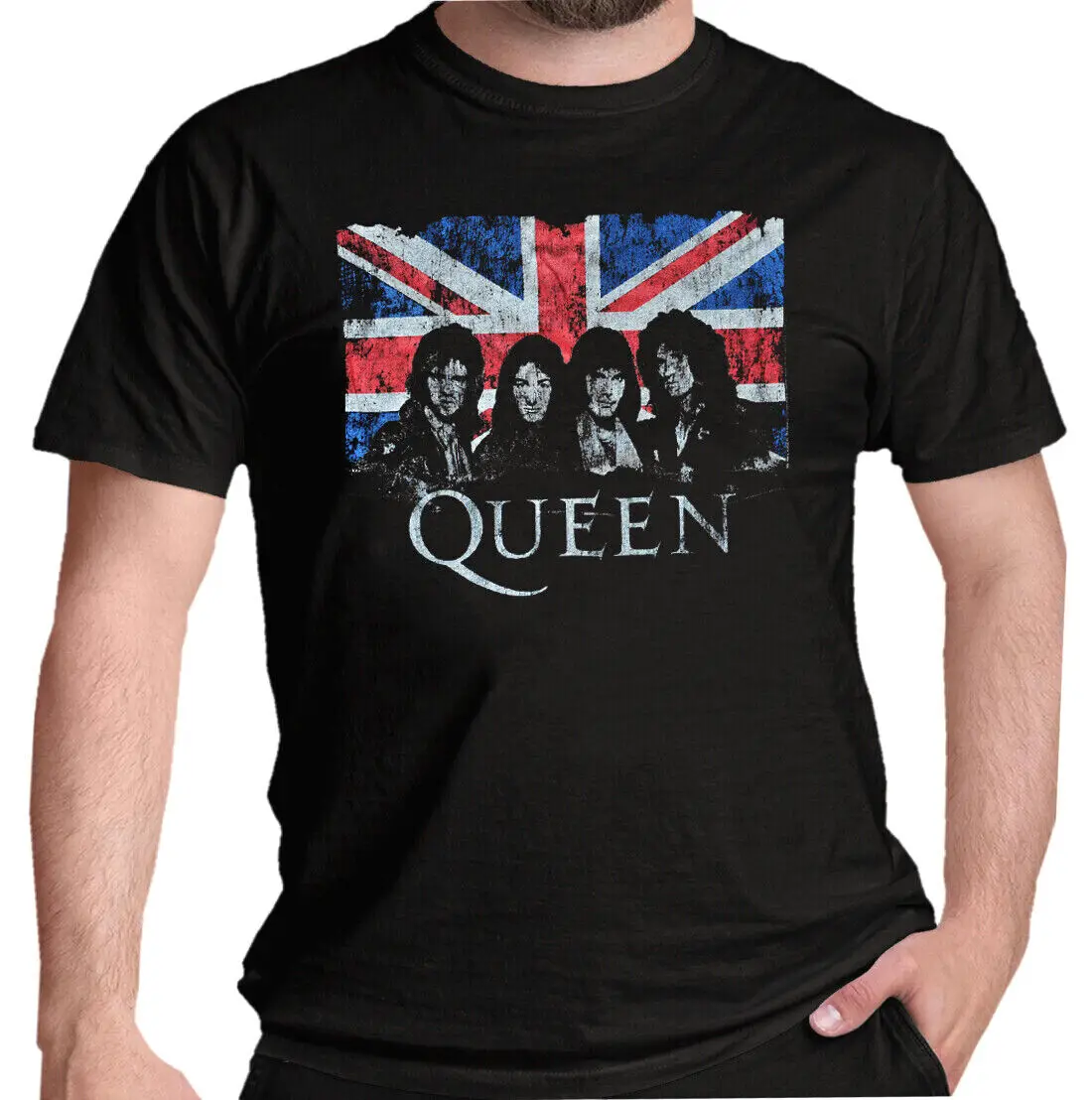 QUEEN T Shirt Vintage Union Jack Official Freddie Mercury Mens Black NEW