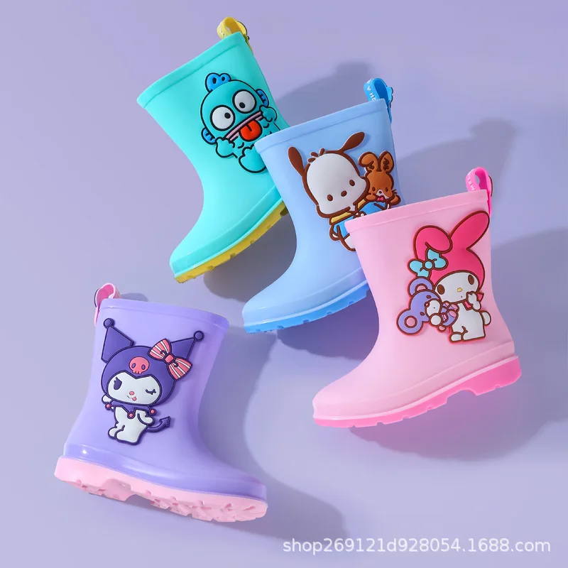 Sanrios Child Anime Figure Rain Boots Cartoon Kuromi My Melody Boy Girl Kawaii Cartoon Child Student Rain Boots Water Shoes