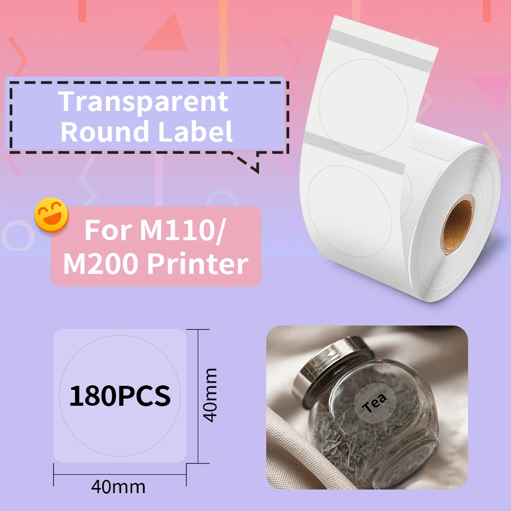 

Phomemo Transparent Round Sticker 40mmx40mm Sticky Thermal Labels Printer Paper for M200/M110 Small Label Printer Self-adhesive