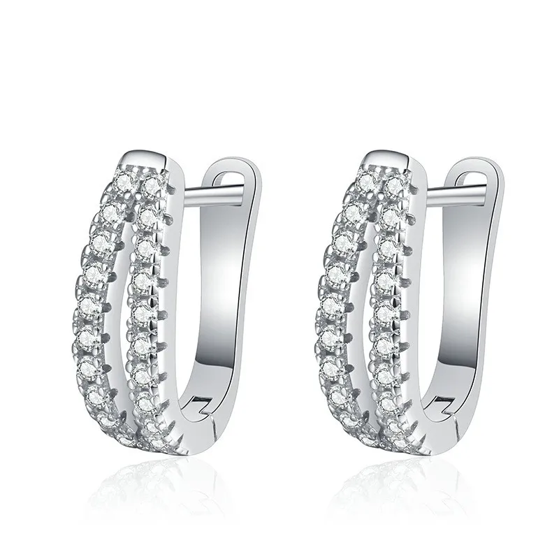 

E145 Lefei Fashion Luxury Diamond-set Classic Color D Moissanite Double Row Earring For Women s925 Sterling Silver Party Jewelry